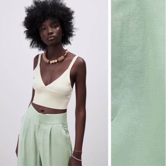 Zara | Mint Green Linen Shorts - Picture 2 of 6